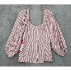 Cabi Blouse Medium Festive‎ Stripe Carnival Milkmaid Button Puff Sleeve 5890 Red